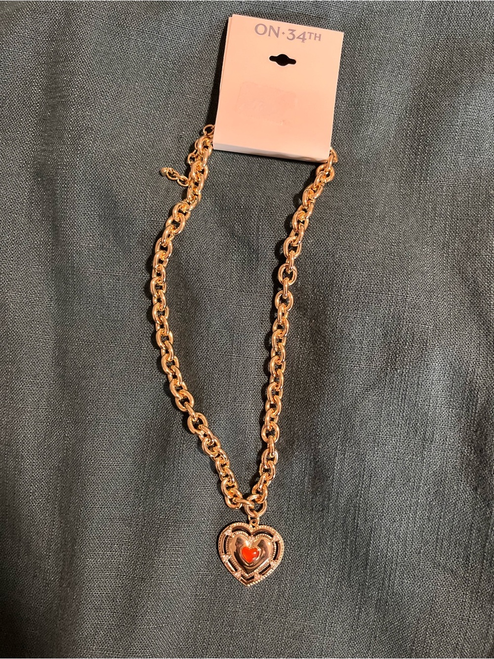 On:34th Gold Heart Pendant Necklace with Red Accent